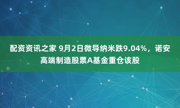 配资资讯之家 9月2日微导纳米跌9.04%，诺安高端制造股票A基金重仓该股